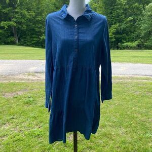 Linda Anderson Womens Blue Denim Long Sleeve Button Front Mini Shirt Dress Large